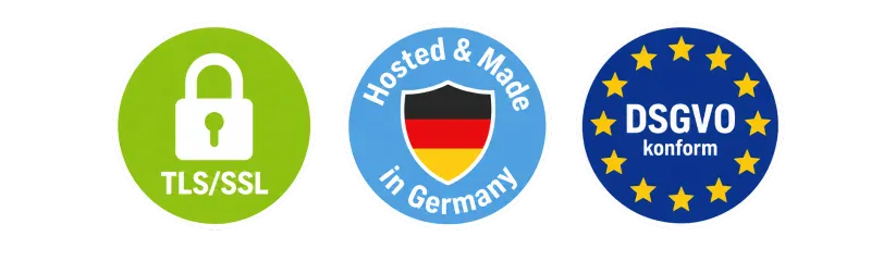 TLS/SSL verschlüsselt &middot; Hosted & Made in Germany &middot; DSGVO-konform
